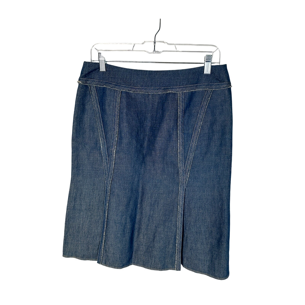Neiman Marcus 10 Lida Baday Linen Denim 2 Piece Suit Set Jacket Skirt Flower Pin - Picture 8 of 15